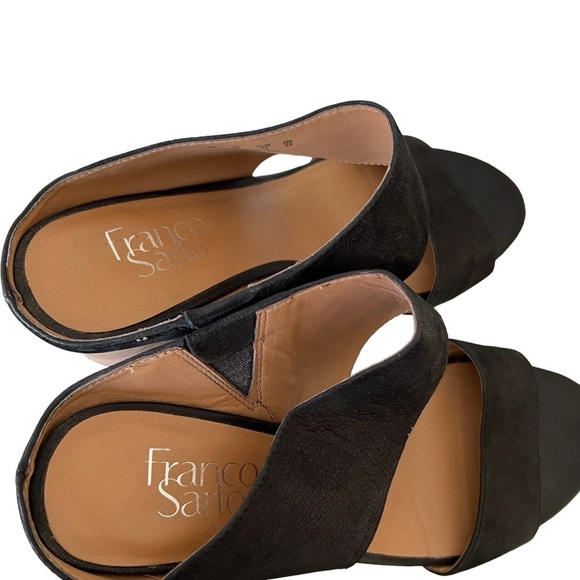 Franco Sarto 8 Black Wedge Leather Sandals - Picture 6 of 8
